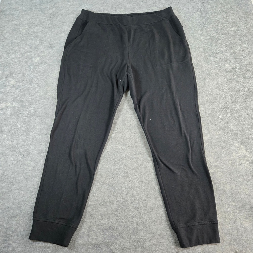 Quince Womens Black SuperSoft Fleece Maternity Over Belly Joggers L